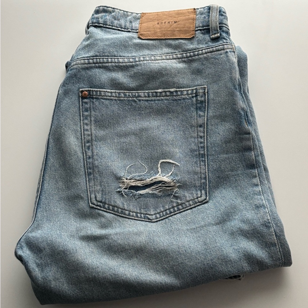 H&M Light Blue High Rise Denim Jeans with Straight Baggy Leg